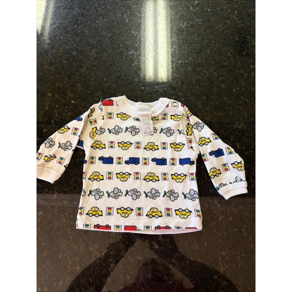 Vintage Carters Long‎ Sleeve Shirt Cars Trucks Sz 3-6m Baby Infant Y2K 90s Baby